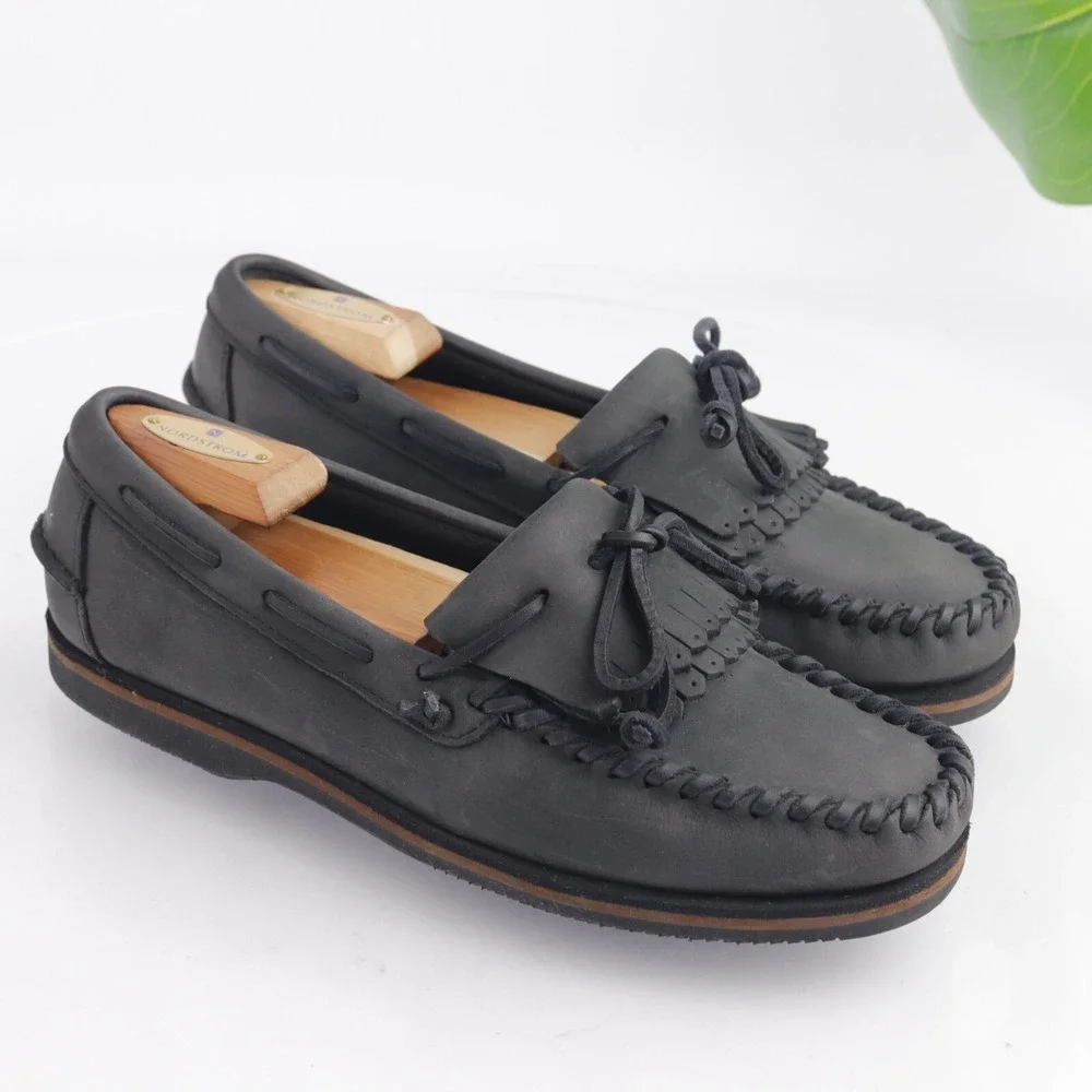 Sebago USA Mens Shawnee Boat Shoe Size 9 Gray Leather Kiltie Moc Slip On Loafers